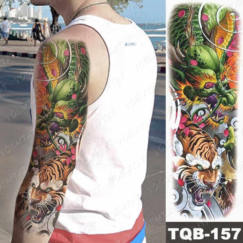 Large Size Waterproof Temporary Tattoo Stickers Prajna Demon Koi Dragon Flash Tatoo Man Body Art Transferable Fake Sleeve Tatto