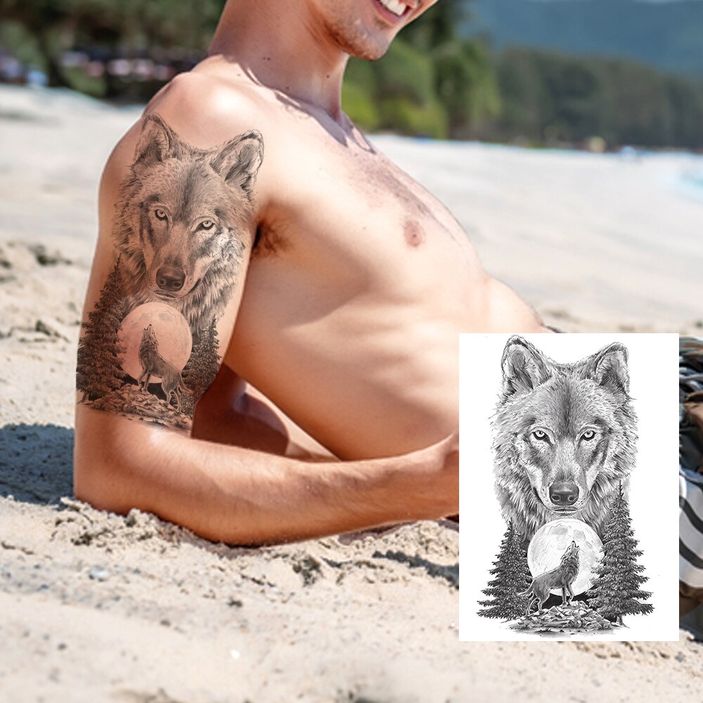 Big Black Tiger Tattoos Fake Men Wolf Leopard Tatoos Waterproof Large Beast Monster Body Arm Legs Tattoos Temporary Paper Cover