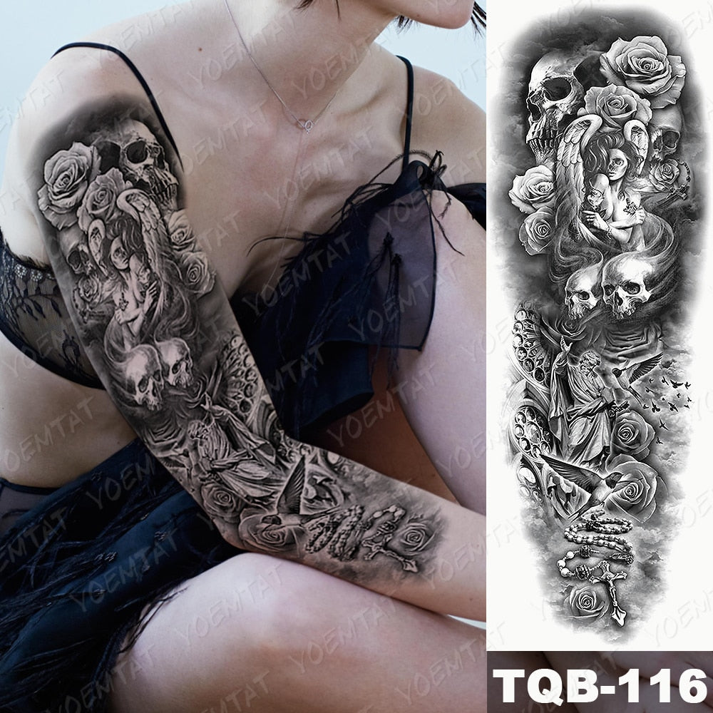 Large Size Waterproof Temporary Tattoo Stickers Prajna Demon Koi Dragon Flash Tatoo Man Body Art Transferable Fake Sleeve Tatto