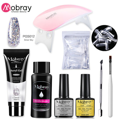 Mobray Poy UV Gel With UV LED Lamp Manicure Set Poly Nail Gel Polish Kit Nail Art Tools For Manicure Need Base Top Coat Nail Kit