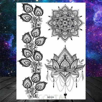 Black Dreamcatcher Temporary Tattoos Sticker For Women Fashion Body Art Back Tatoos Fake Jewelry Mandala Flower Tattoo For Party