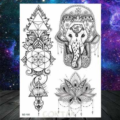 Black Dreamcatcher Temporary Tattoos Sticker For Women Fashion Body Art Back Tatoos Fake Jewelry Mandala Flower Tattoo For Party