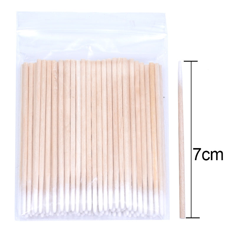 500/300/100pcs Wooden Disposable Micro Buds Cotton Swabs Cosmetics  Makeup Cleaning Stickers for Eyelash Grafting Extension