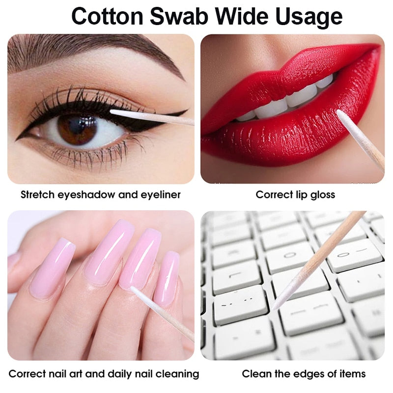 500/300/100pcs Wooden Disposable Micro Buds Cotton Swabs Cosmetics  Makeup Cleaning Stickers for Eyelash Grafting Extension