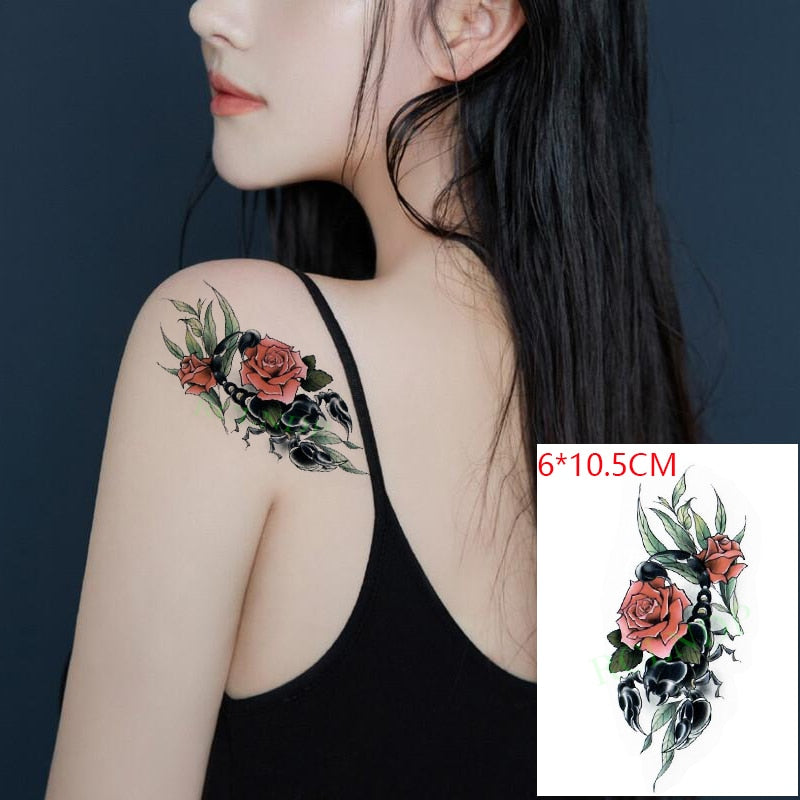 Water Transfer fake tattoo sticker sketch Rose flower snake tattoos Waterproof Temporary Tatto flash tatoo for woman man