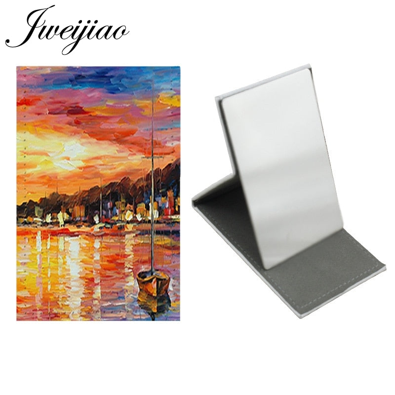 Youhaken Famous Painting Coloful Table Desktop Mirror Stainless Steel Leather Makeup Beauty Tools Travel Purse Mirrors PT33