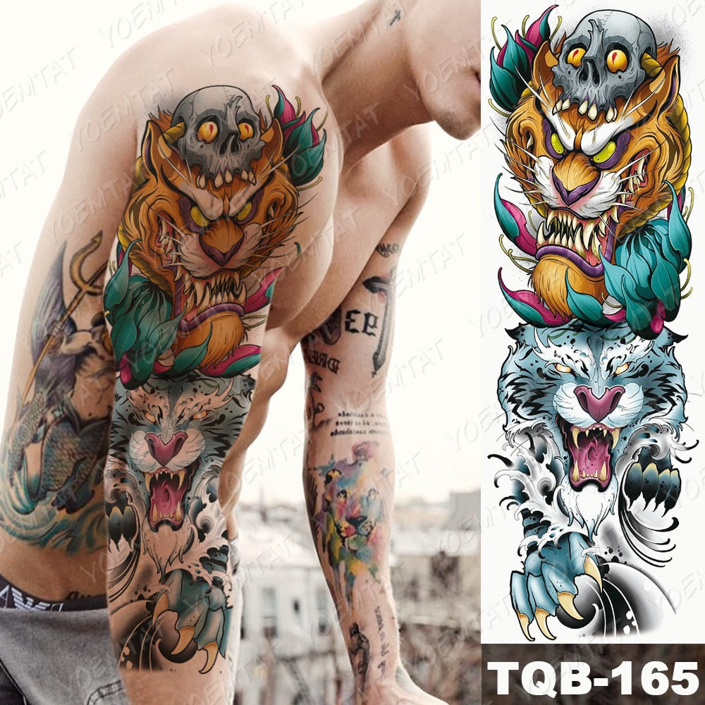 Large Size Waterproof Temporary Tattoo Stickers Prajna Demon Koi Dragon Flash Tatoo Man Body Art Transferable Fake Sleeve Tatto