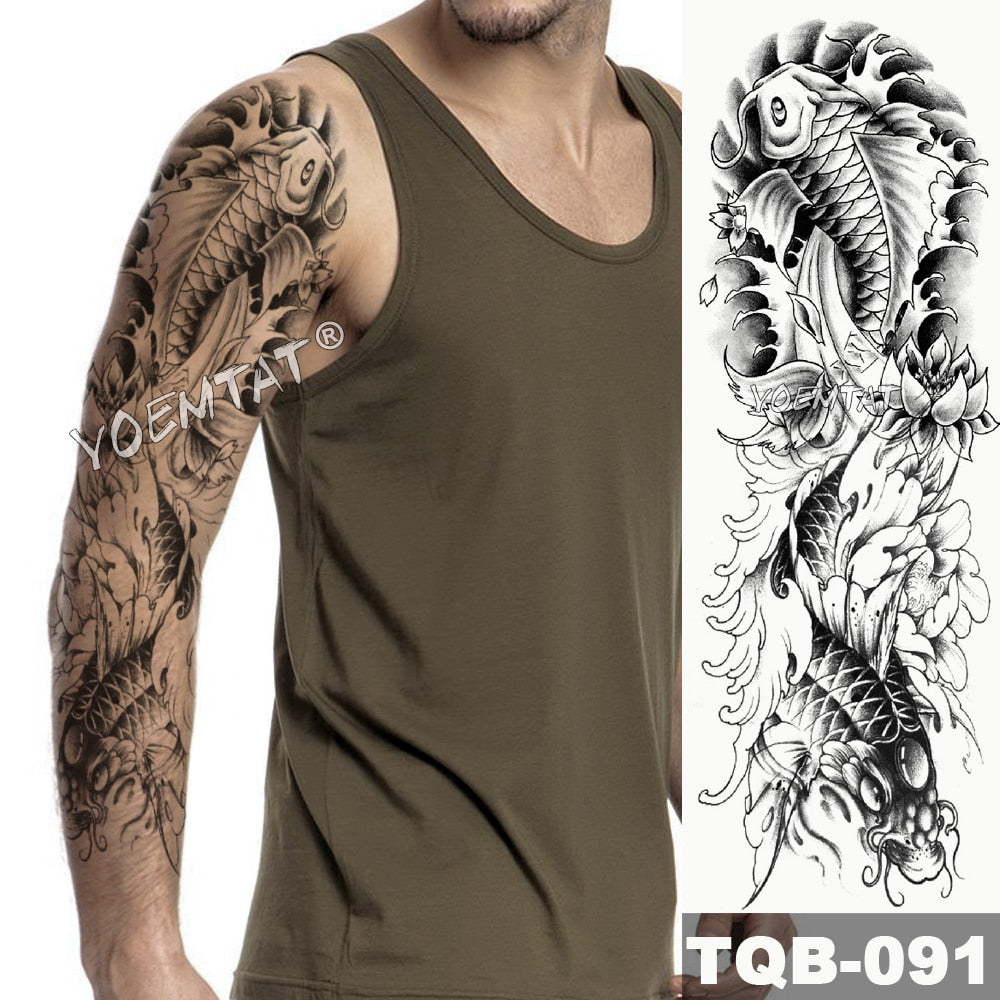 Large Arm Sleeve Tattoo Japanese Wave Waterproof Temporary Tattoo Sticker Lily Peacock Men Full Tiger Fox Tatoo Body Art Women