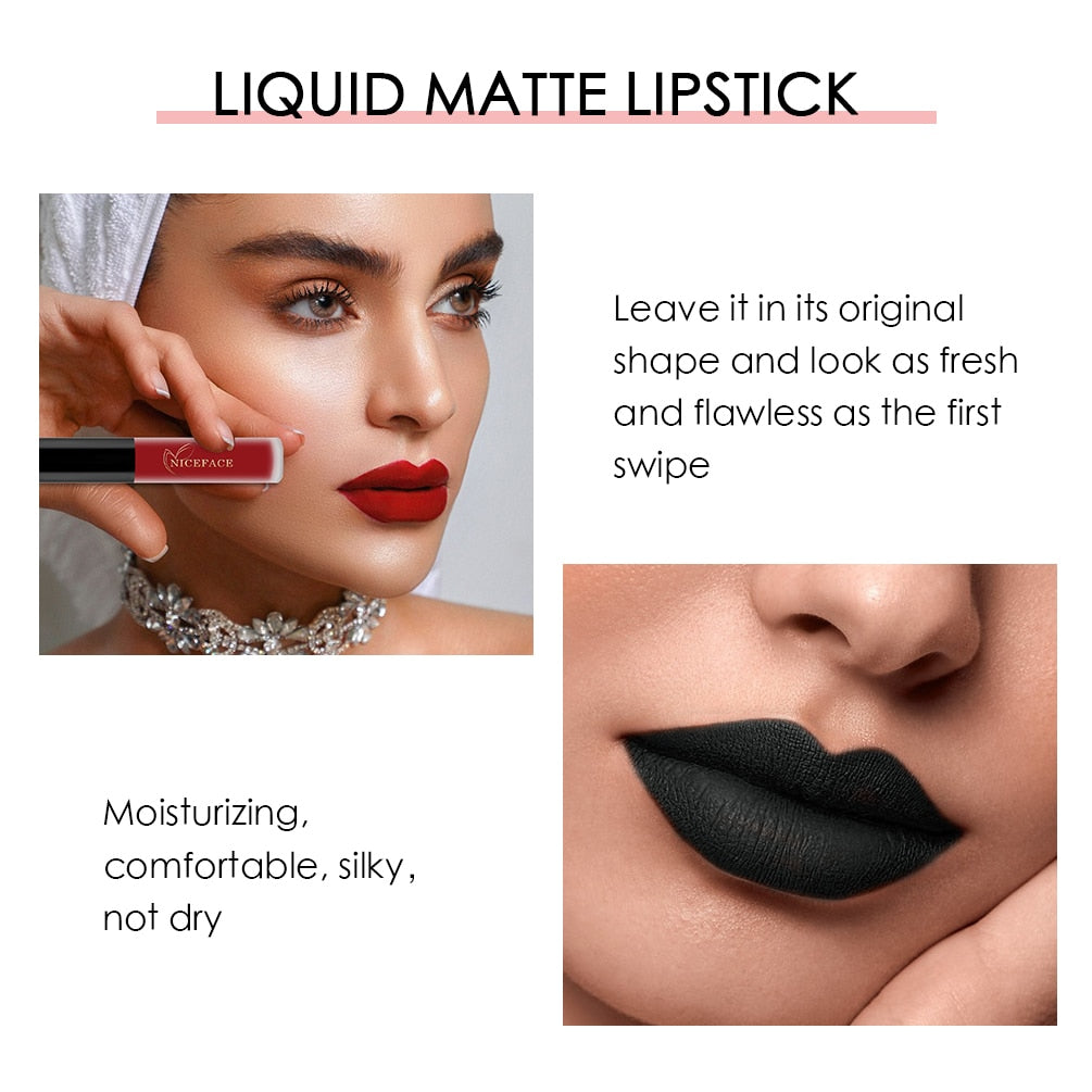 NICEFACE Lip Gloss Nude Matte Liquid Lipstick Long Lasting Lipgloss Waterproof Lip Glace Black Lipstick Lip Tint Free Shipping