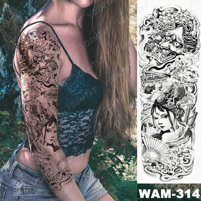 Large Arm Sleeve Tattoo Japanese Wave Waterproof Temporary Tattoo Sticker Lily Peacock Men Full Tiger Fox Tatoo Body Art Women