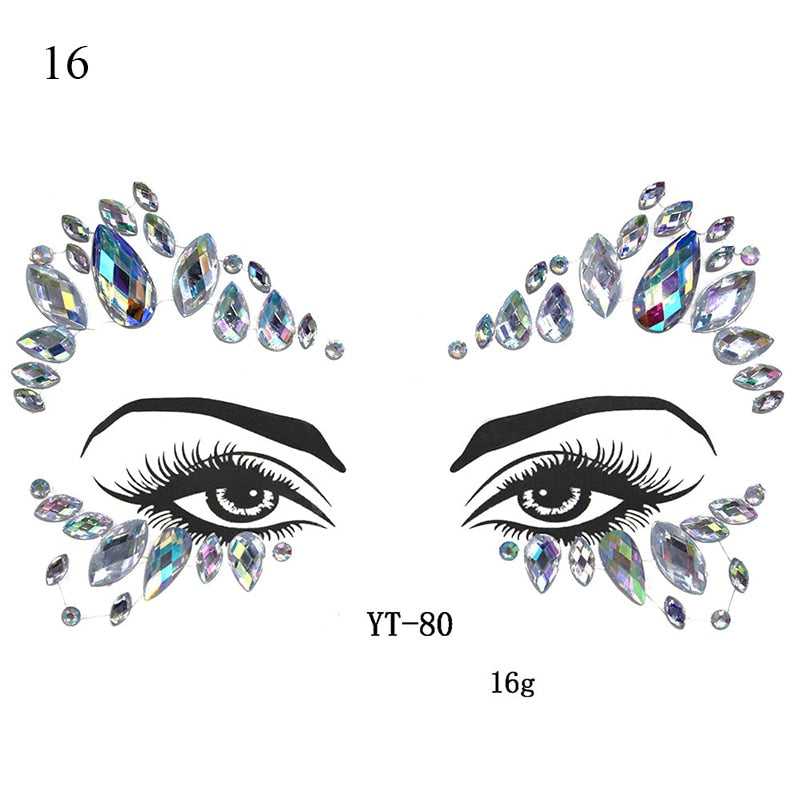 3D Crystal Tattoo Sticker Drill Stickers Eyes Sticker Party Face Stickers Face Decoration Diamond Masquerade Temporary Tattoo