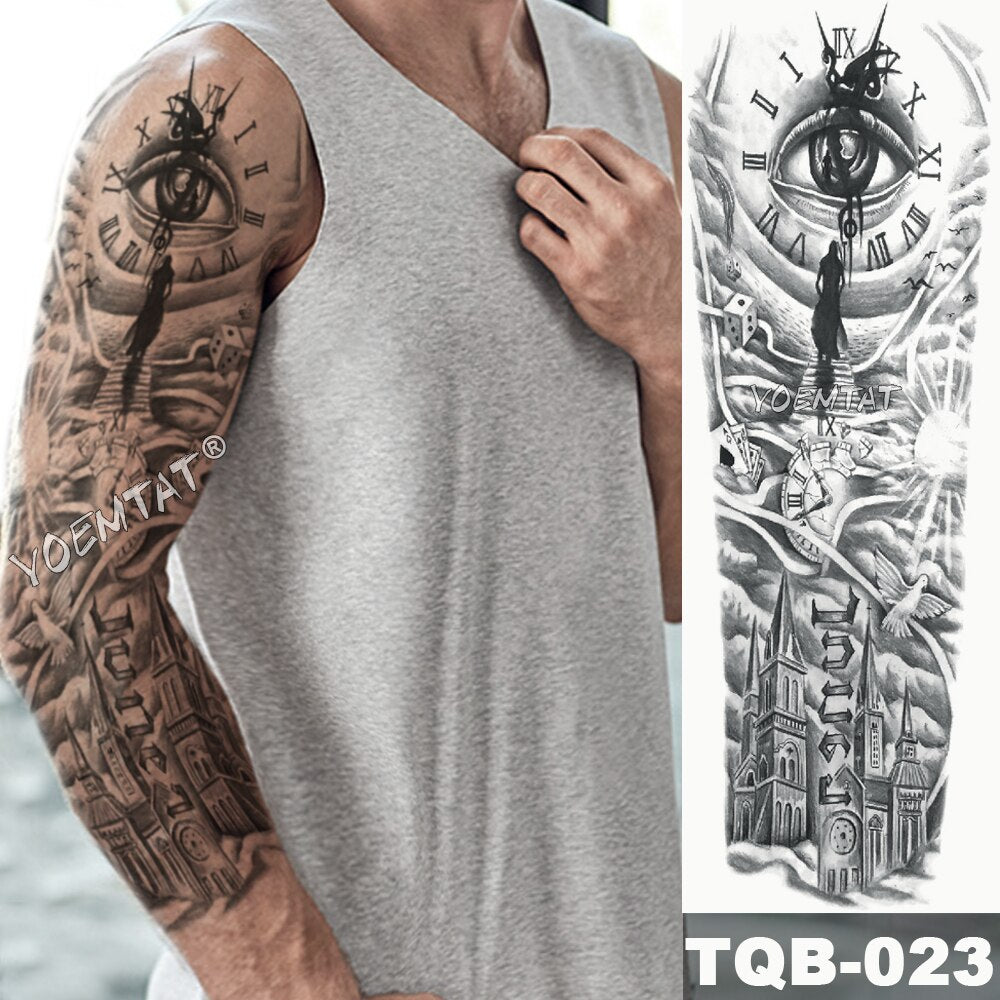 Large Arm Sleeve Tattoo Japanese Wave Waterproof Temporary Tattoo Sticker Lily Peacock Men Full Tiger Fox Tatoo Body Art Women