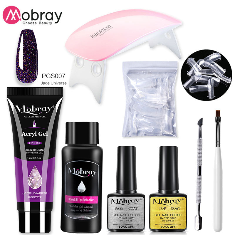 Mobray Poy UV Gel With UV LED Lamp Manicure Set Poly Nail Gel Polish Kit Nail Art Tools For Manicure Need Base Top Coat Nail Kit