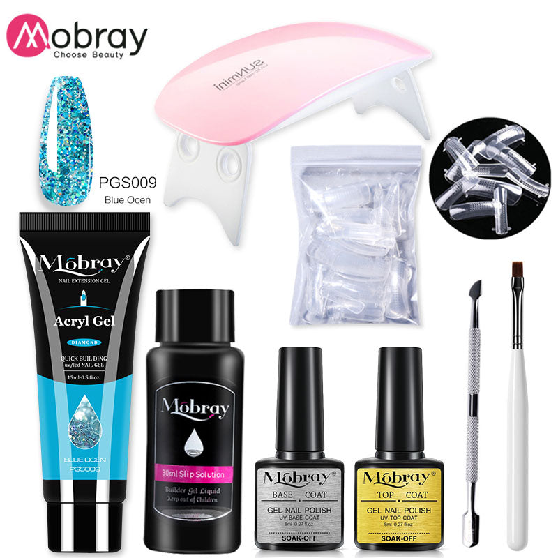 Mobray Poy UV Gel With UV LED Lamp Manicure Set Poly Nail Gel Polish Kit Nail Art Tools For Manicure Need Base Top Coat Nail Kit