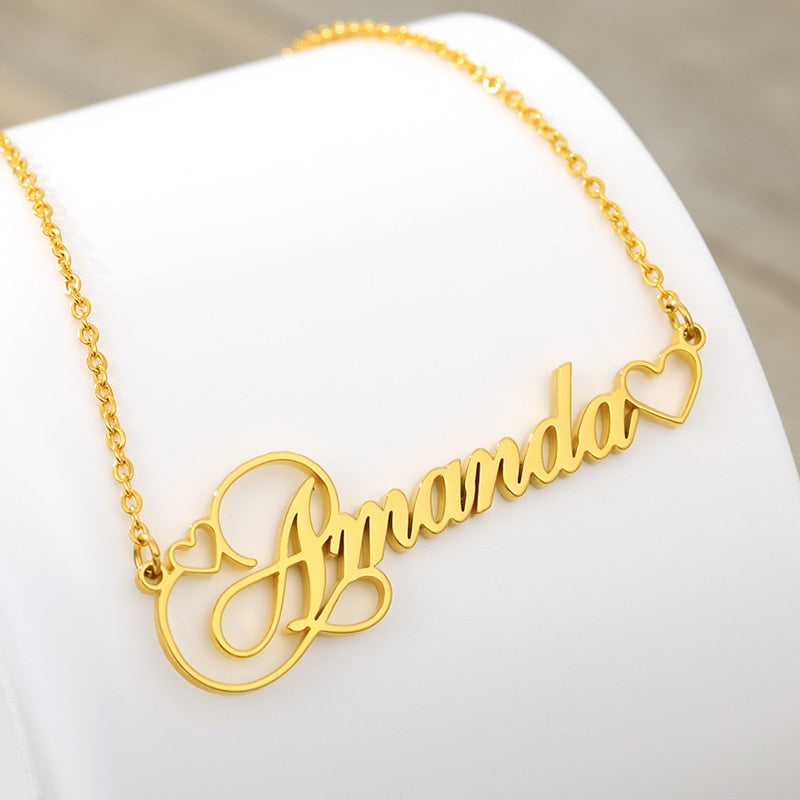 Custom Name Hollow Heart Necklaces For Women Stainless Steel Chain Cursive Script Collier Christmas Jewelry Christmas Gift