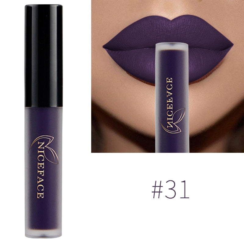 NICEFACE Lip Gloss Nude Matte Liquid Lipstick Long Lasting Lipgloss Waterproof Lip Glace Black Lipstick Lip Tint Free Shipping