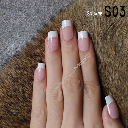 UV French Long Square fake nails light pink false nails nude color wedding nails 24pcs full set