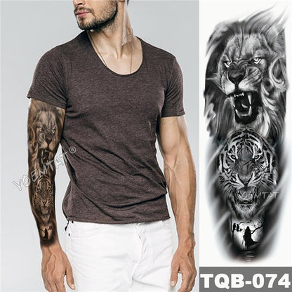 Large Arm Sleeve Tattoo Japanese Wave Waterproof Temporary Tattoo Sticker Lily Peacock Men Full Tiger Fox Tatoo Body Art Women