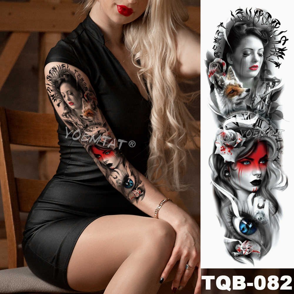 Large Arm Sleeve Tattoo Japanese Wave Waterproof Temporary Tattoo Sticker Lily Peacock Men Full Tiger Fox Tatoo Body Art Women