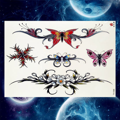 YURAN Black Tulip Totem Tattoos Stickers Women Body Waist Arm Art Bracelet Tattoos Temporary Girls Butterfly Tatoos Rose Chains