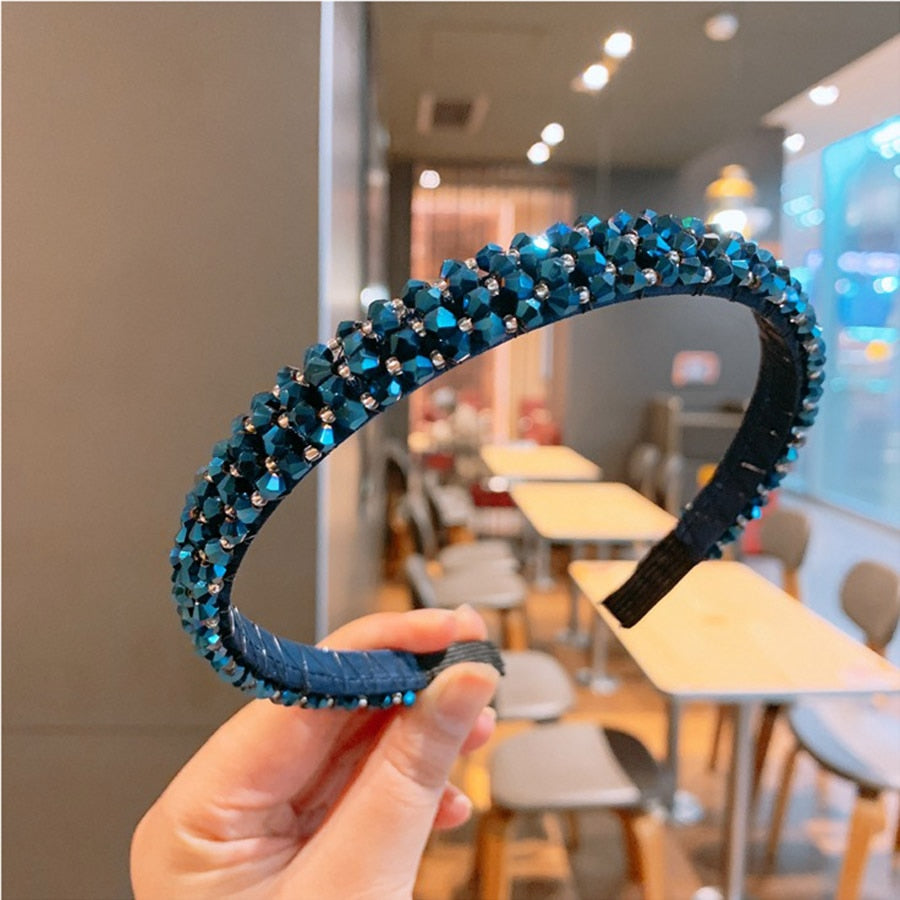 Haimeikang Retro Beaded Hairband Shiny Women Headband Hair Accessories Wide Simple Crystal Hair Hoop Head Band Girls Hairbands