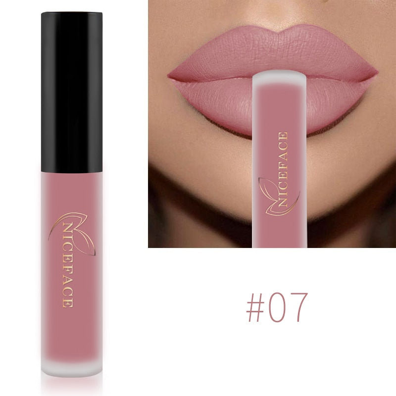 NICEFACE Lip Gloss Nude Matte Liquid Lipstick Long Lasting Lipgloss Waterproof Lip Glace Black Lipstick Lip Tint Free Shipping