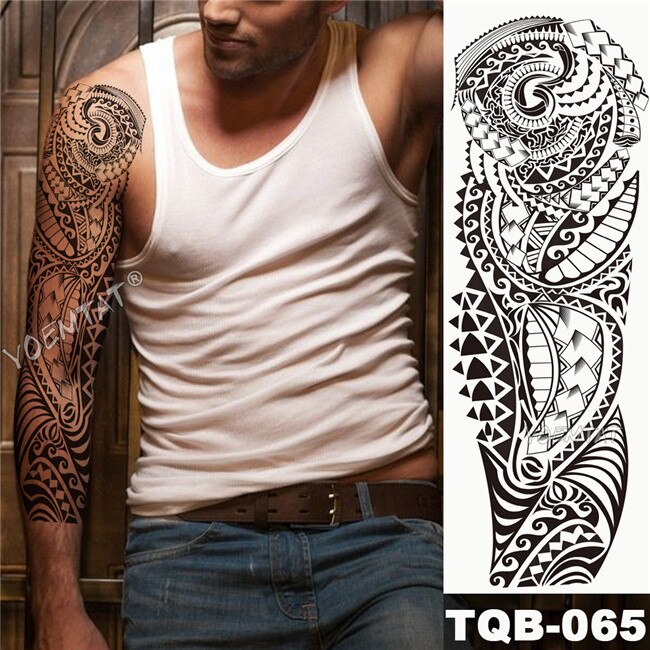 Large Arm Sleeve Tattoo Japanese Wave Waterproof Temporary Tattoo Sticker Lily Peacock Men Full Tiger Fox Tatoo Body Art Women