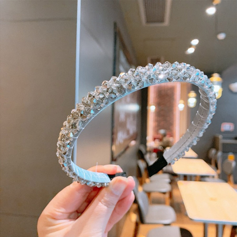 Haimeikang Retro Beaded Hairband Shiny Women Headband Hair Accessories Wide Simple Crystal Hair Hoop Head Band Girls Hairbands