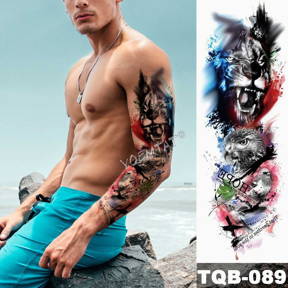 Large Arm Sleeve Tattoo Japanese Wave Waterproof Temporary Tattoo Sticker Lily Peacock Men Full Tiger Fox Tatoo Body Art Women