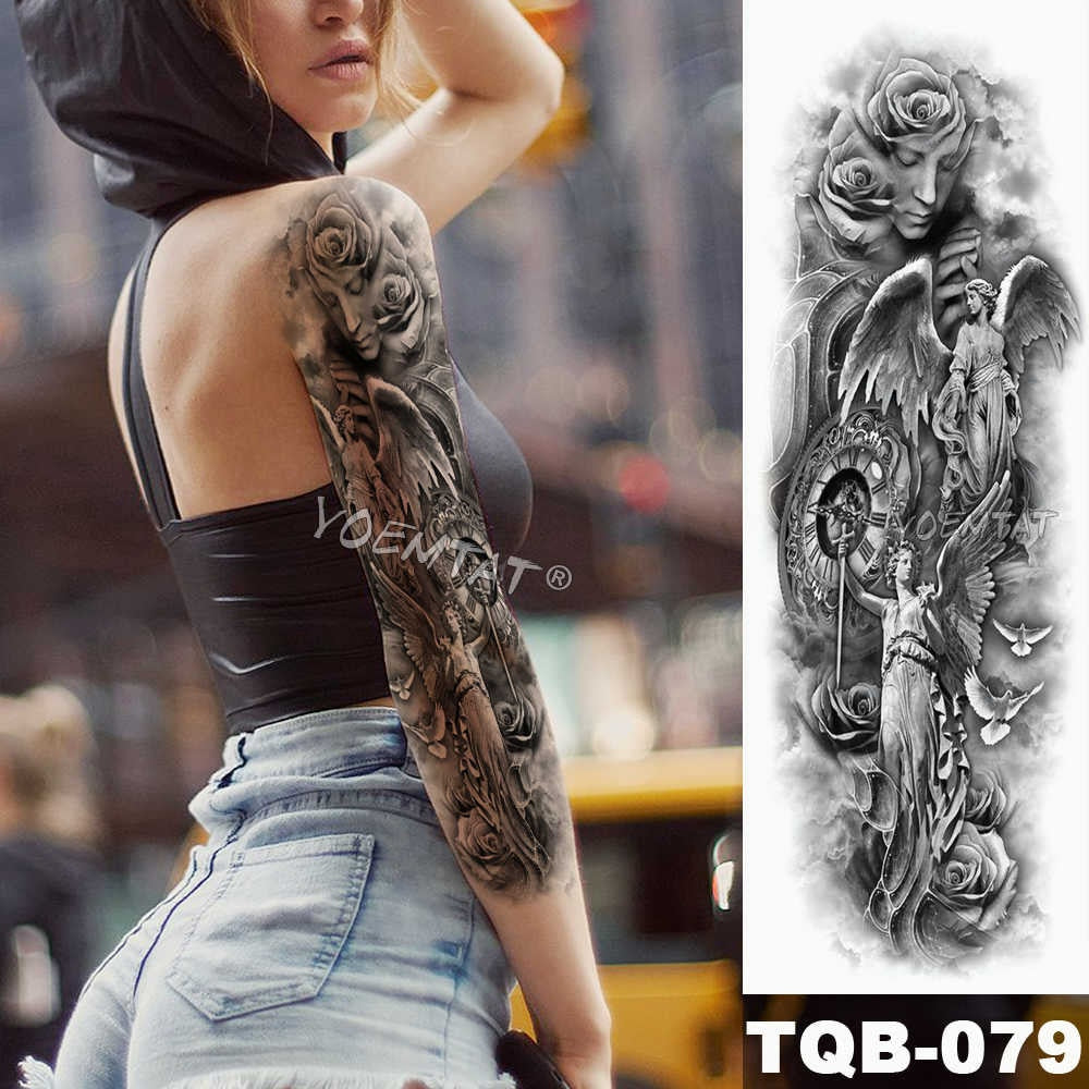 Large Arm Sleeve Tattoo Japanese Wave Waterproof Temporary Tattoo Sticker Lily Peacock Men Full Tiger Fox Tatoo Body Art Women