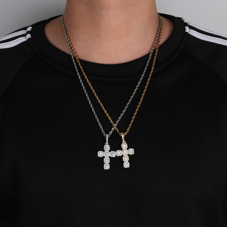 New Iced Out Cross Pendant Necklace Mens/Women Micro Paved AAA CZ Hip Hop Gold Silver Color Charm Chains Jewelry Gift