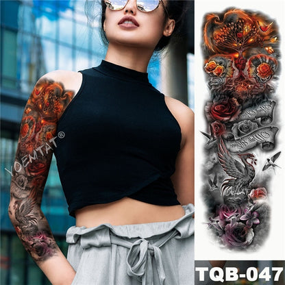 Large Arm Sleeve Tattoo Japanese Wave Waterproof Temporary Tattoo Sticker Lily Peacock Men Full Tiger Fox Tatoo Body Art Women