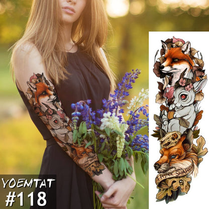 Large Arm Sleeve Tattoo Japanese Wave Waterproof Temporary Tattoo Sticker Lily Peacock Men Full Tiger Fox Tatoo Body Art Women