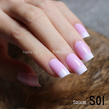 UV French Long Square fake nails light pink false nails nude color wedding nails 24pcs full set