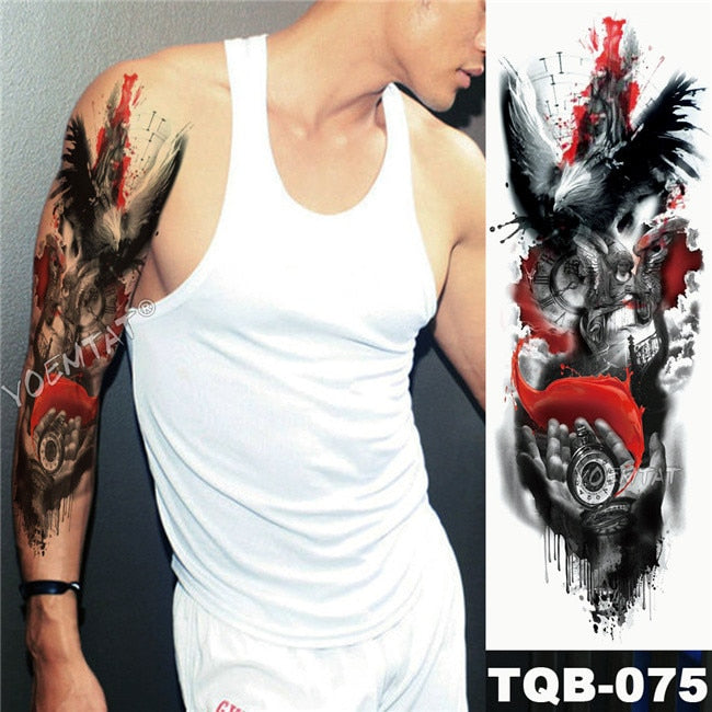 Large Arm Sleeve Tattoo Japanese Wave Waterproof Temporary Tattoo Sticker Lily Peacock Men Full Tiger Fox Tatoo Body Art Women