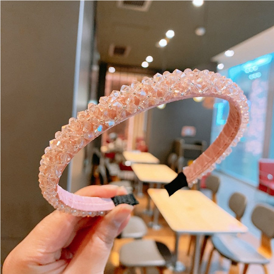 Haimeikang Retro Beaded Hairband Shiny Women Headband Hair Accessories Wide Simple Crystal Hair Hoop Head Band Girls Hairbands