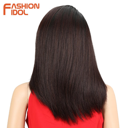 FASHION IDOL Wigs For black Women 18 inch Short Bob Hair Straight Synthetic Side Part Lace Wig Ombre Heat Resistant Cosplay Wig