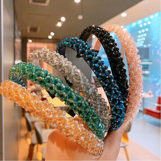 Haimeikang Retro Beaded Hairband Shiny Women Headband Hair Accessories Wide Simple Crystal Hair Hoop Head Band Girls Hairbands