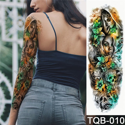 Large Arm Sleeve Tattoo Japanese Wave Waterproof Temporary Tattoo Sticker Lily Peacock Men Full Tiger Fox Tatoo Body Art Women