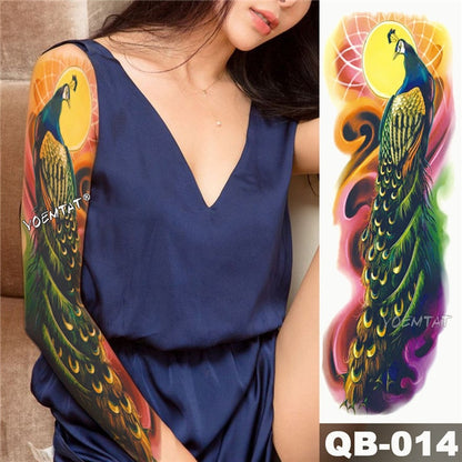 Large Arm Sleeve Tattoo Japanese Wave Waterproof Temporary Tattoo Sticker Lily Peacock Men Full Tiger Fox Tatoo Body Art Women