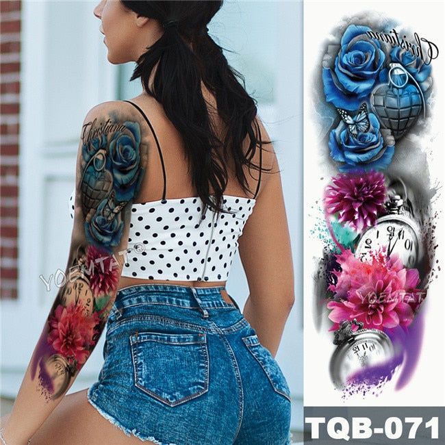 Large Arm Sleeve Tattoo Japanese Wave Waterproof Temporary Tattoo Sticker Lily Peacock Men Full Tiger Fox Tatoo Body Art Women