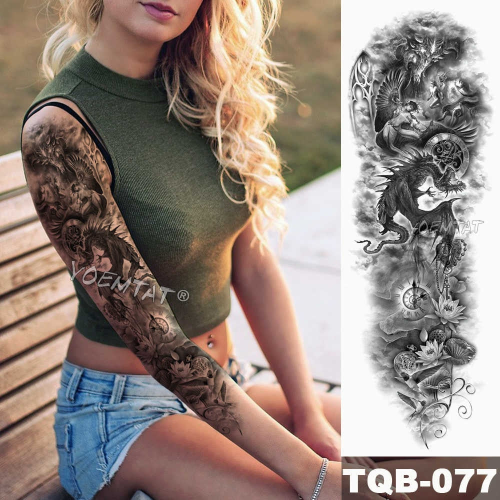 Large Arm Sleeve Tattoo Japanese Wave Waterproof Temporary Tattoo Sticker Lily Peacock Men Full Tiger Fox Tatoo Body Art Women