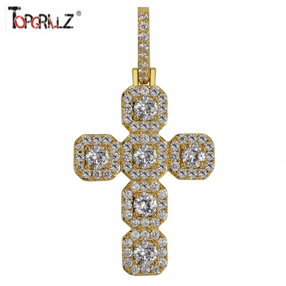 New Iced Out Cross Pendant Necklace Mens/Women Micro Paved AAA CZ Hip Hop Gold Silver Color Charm Chains Jewelry Gift