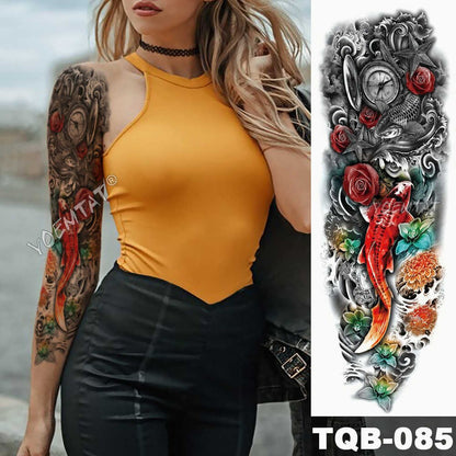 Large Arm Sleeve Tattoo Japanese Wave Waterproof Temporary Tattoo Sticker Lily Peacock Men Full Tiger Fox Tatoo Body Art Women