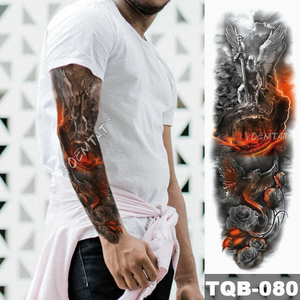 Large Arm Sleeve Tattoo Japanese Wave Waterproof Temporary Tattoo Sticker Lily Peacock Men Full Tiger Fox Tatoo Body Art Women