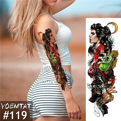 Large Arm Sleeve Tattoo Japanese Wave Waterproof Temporary Tattoo Sticker Lily Peacock Men Full Tiger Fox Tatoo Body Art Women