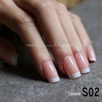 UV French Long Square fake nails light pink false nails nude color wedding nails 24pcs full set