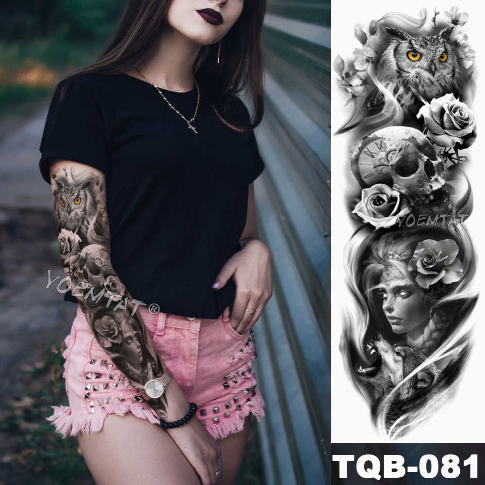 Large Arm Sleeve Tattoo Japanese Wave Waterproof Temporary Tattoo Sticker Lily Peacock Men Full Tiger Fox Tatoo Body Art Women