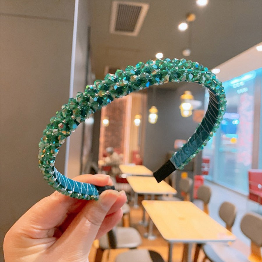 Haimeikang Retro Beaded Hairband Shiny Women Headband Hair Accessories Wide Simple Crystal Hair Hoop Head Band Girls Hairbands