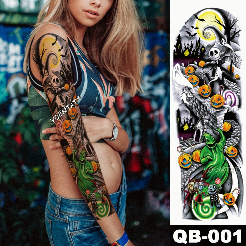 Large Arm Sleeve Tattoo Japanese Wave Waterproof Temporary Tattoo Sticker Lily Peacock Men Full Tiger Fox Tatoo Body Art Women